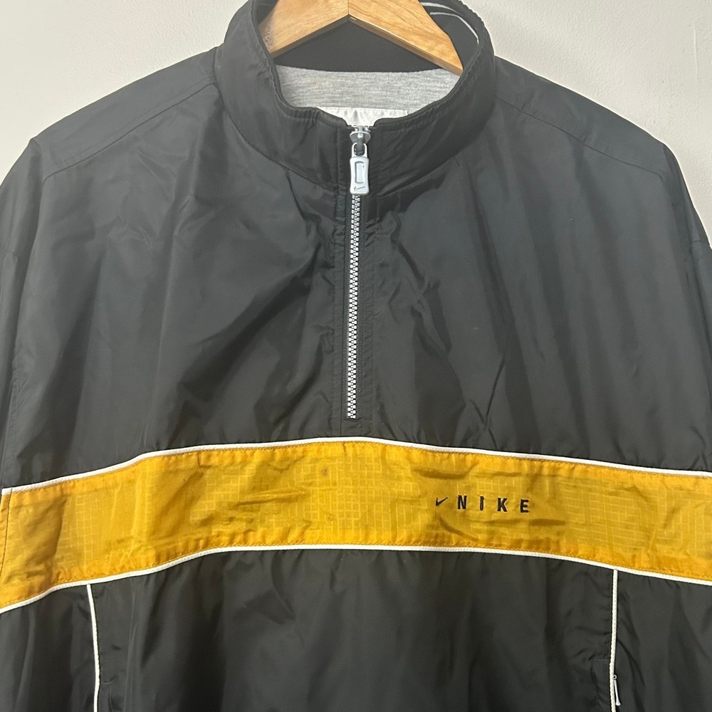 Vintage 90s NIKE Anorak Windbreaker Jacket 1/2 Zip Men L Black Yellow Pullover